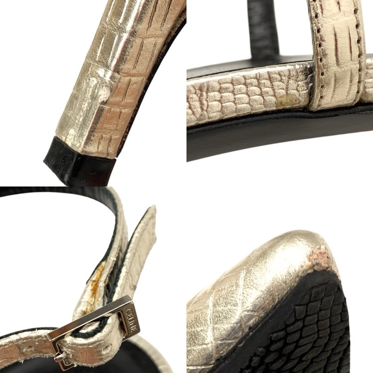 CELINE セリーヌ KITTEN 型押しレザー メタリック パンプス ゴールド 36 352193304C.36PN.36