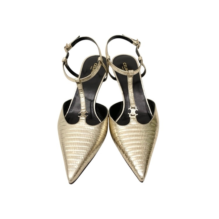 CELINE セリーヌ KITTEN 型押しレザー メタリック パンプス ゴールド 36 352193304C.36PN.36