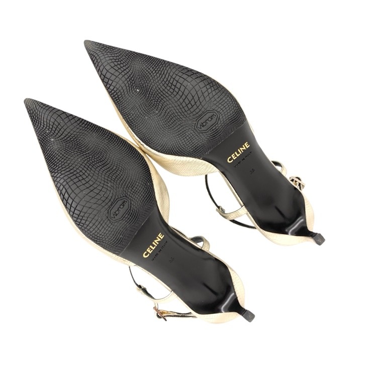 CELINE セリーヌ KITTEN 型押しレザー メタリック パンプス ゴールド 36 352193304C.36PN.36