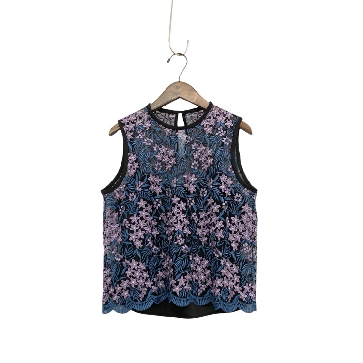 Mame Kurogouchi マメクロゴウチ Tulle Embroidered & Scalloped Tops 桜刺繍チュールレーストップス パープル 2 MM17SS-SH012