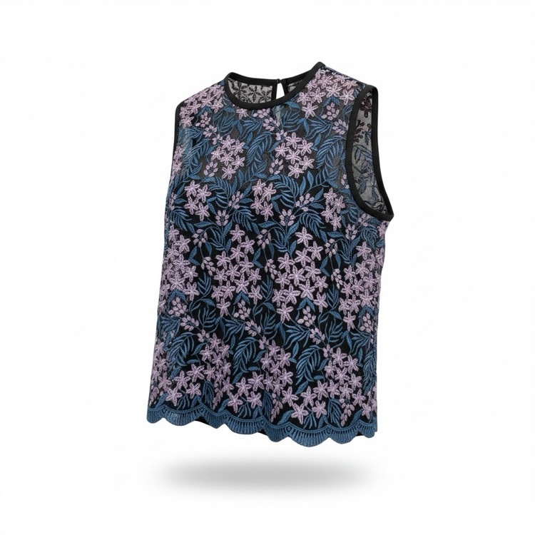 Mame Kurogouchi マメクロゴウチ Tulle Embroidered & Scalloped Tops 桜刺繍チュールレーストップス パープル 2 MM17SS-SH012