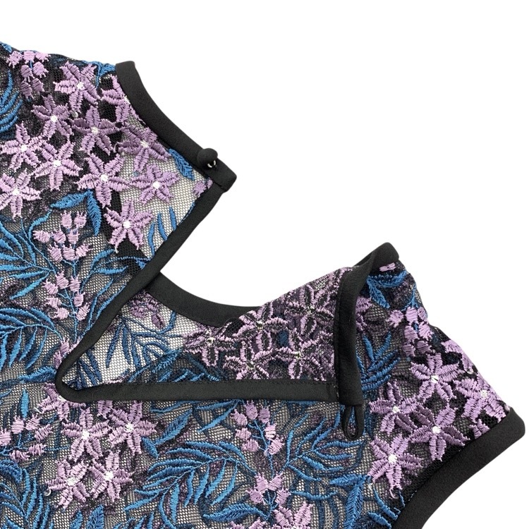 Mame Kurogouchi マメクロゴウチ Tulle Embroidered & Scalloped Tops 桜刺繍チュールレーストップス パープル 2 MM17SS-SH012