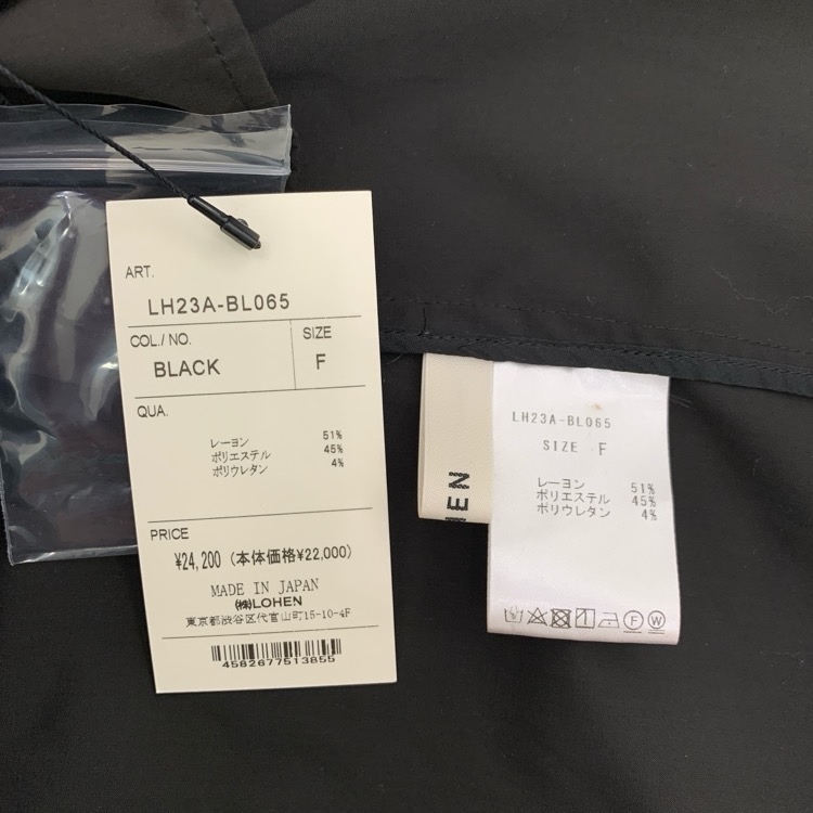 未使用品 LOHEN ローヘン ハイスタンドブラウス ブラック F LH23A-BL065