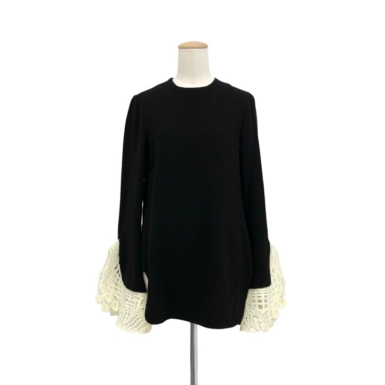 Mame Kurogouchi マメクロゴウチ Embroidered Cuff Top コード刺繍レースカフスブラウス ブラック 1 MM20FW-SH033
