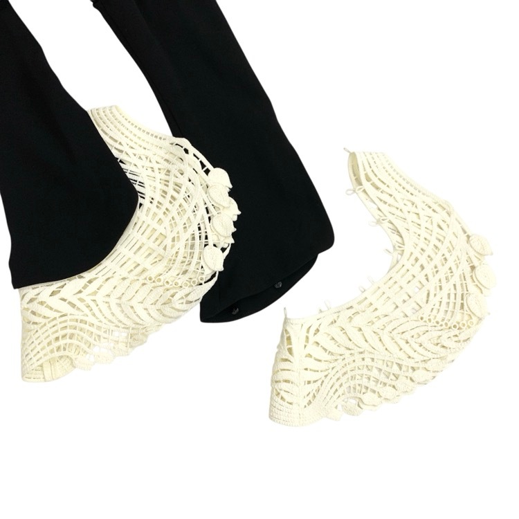 Mame Kurogouchi マメクロゴウチ Embroidered Cuff Top コード刺繍レースカフスブラウス ブラック 1 MM20FW-SH033