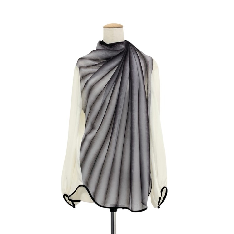 Mame Kurogouchi マメクロゴウチ "Itajime Shibori"Chiffon Blouse 板締め絞りシフォンブラウス ホワイト×ブラック 1 MM21FW-SH008