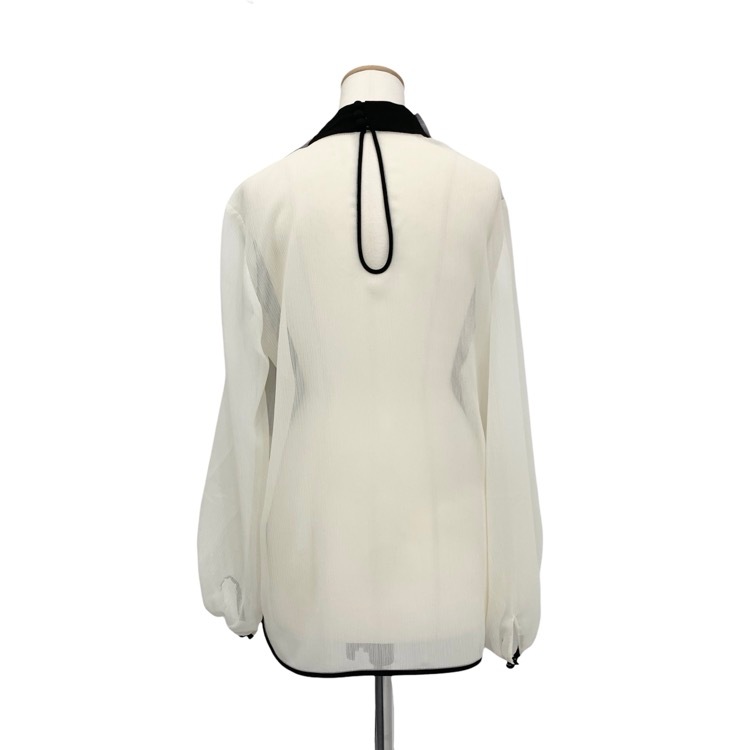 Mame Kurogouchi マメクロゴウチ "Itajime Shibori"Chiffon Blouse 板締め絞りシフォンブラウス ホワイト×ブラック 1 MM21FW-SH008