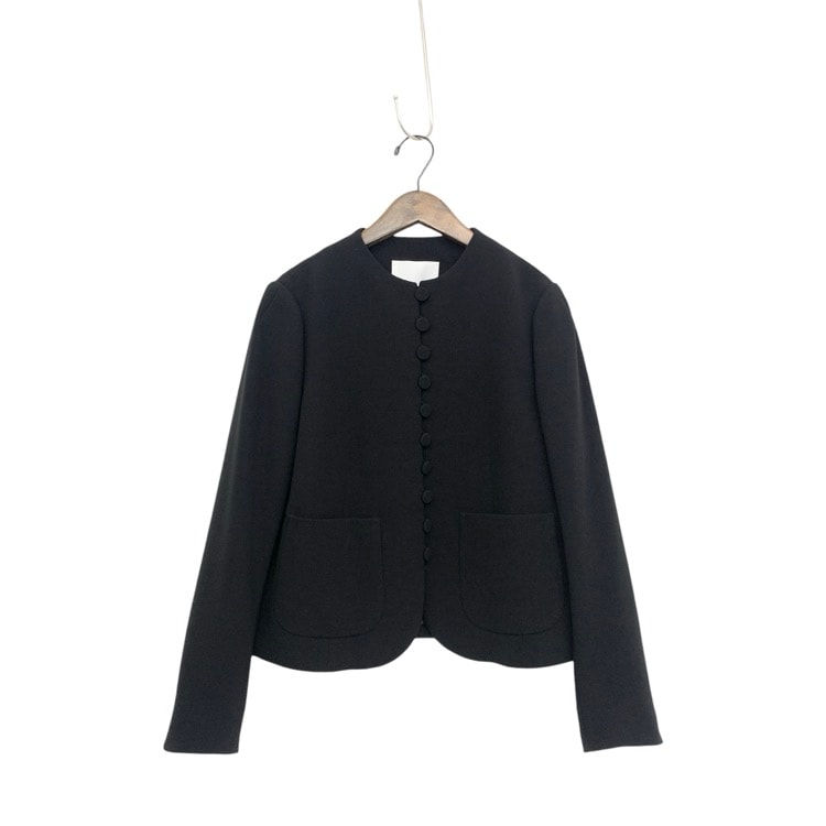2025AW Mame Kurogouchi マメクロゴウチ Acetate Polyester Collarless Short Jacket くるみボタンショートジャケットブラック 3 MM25FW-JK118