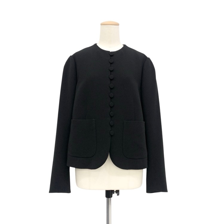 2025AW Mame Kurogouchi マメクロゴウチ Acetate Polyester Collarless Short Jacket くるみボタンショートジャケットブラック 3 MM25FW-JK118