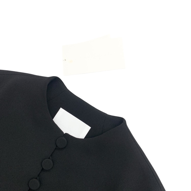 2025AW Mame Kurogouchi マメクロゴウチ Acetate Polyester Collarless Short Jacket くるみボタンショートジャケットブラック 3 MM25FW-JK118