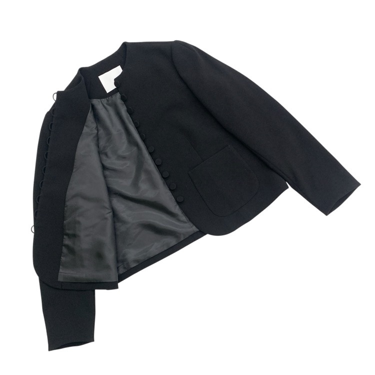 2025AW Mame Kurogouchi マメクロゴウチ Acetate Polyester Collarless Short Jacket くるみボタンショートジャケットブラック 3 MM25FW-JK118
