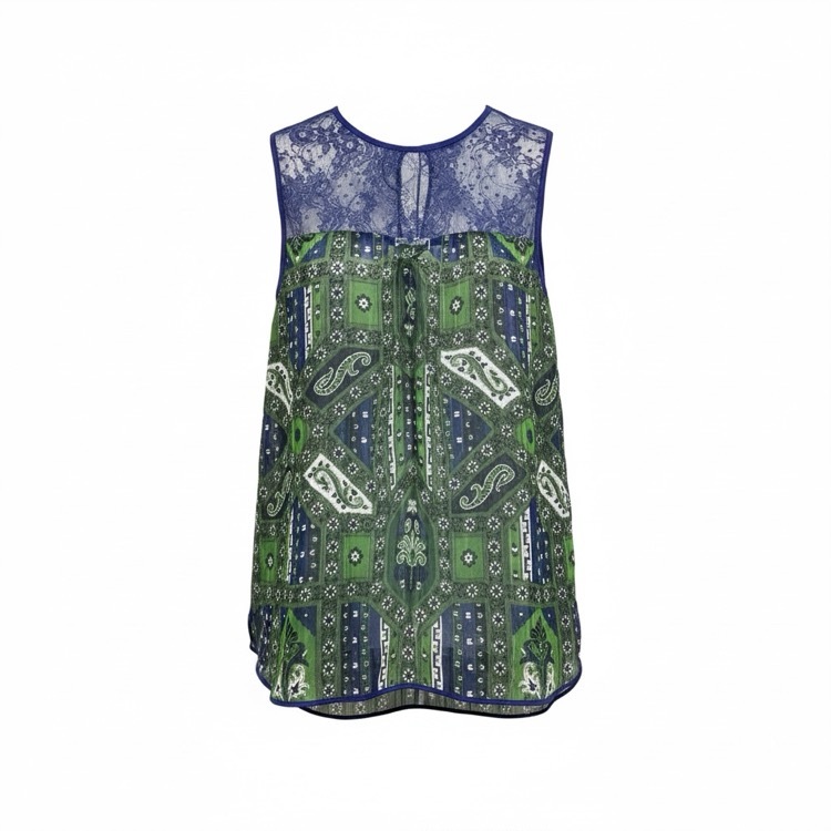 Mame Kurogouchi マメクロゴウチ Stained Glass Printed Top ステンドグラスレースシアートップス グリーン 2 MM20PF-SH703