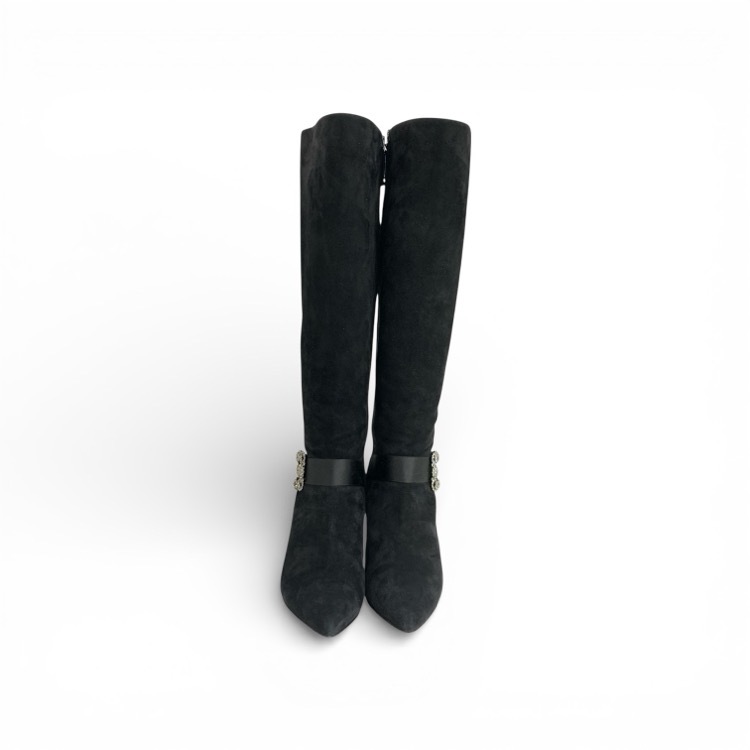 MANOLO BLAHNIK マノロブラニク PLINAIHI ジュエルバックルニーハイブーツ ブラック 38 223-1451-0001