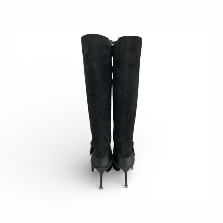 MANOLO BLAHNIK マノロブラニク PLINAIHI ジュエルバックルニーハイブーツ ブラック 38 223-1451-0001