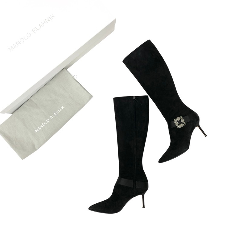 MANOLO BLAHNIK マノロブラニク PLINAIHI ジュエルバックルニーハイブーツ ブラック 38 223-1451-0001