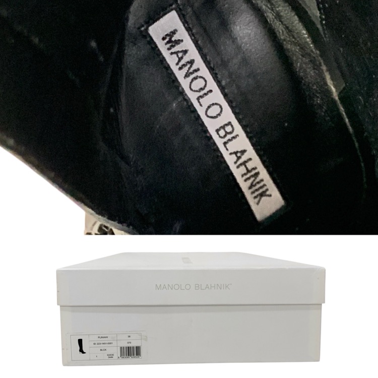 MANOLO BLAHNIK マノロブラニク PLINAIHI ジュエルバックルニーハイブーツ ブラック 38 223-1451-0001