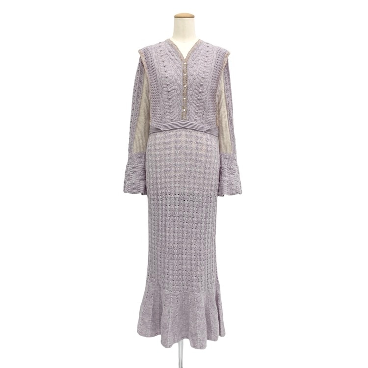 Mame Kurogouchi マメクロゴウチ Openwork Pattern Knitted Dress 透かし柄レースニットドレスワンピース 2 MM24FW-KN076