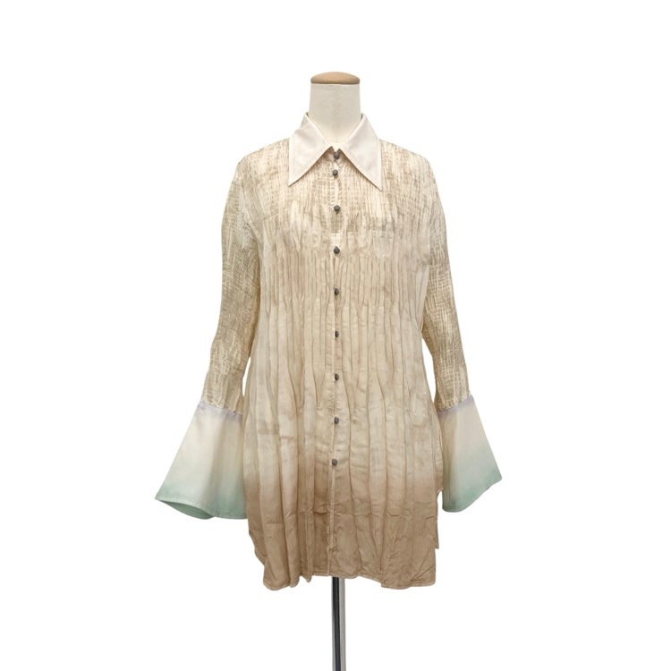 Mame Kurogouchi マメクロゴウチ "Arimatsu Shibori" Ombre Dyed Silk Shirt 有松の絞り染めシルクシャツ ホワイト 2 MM23SS-SH040