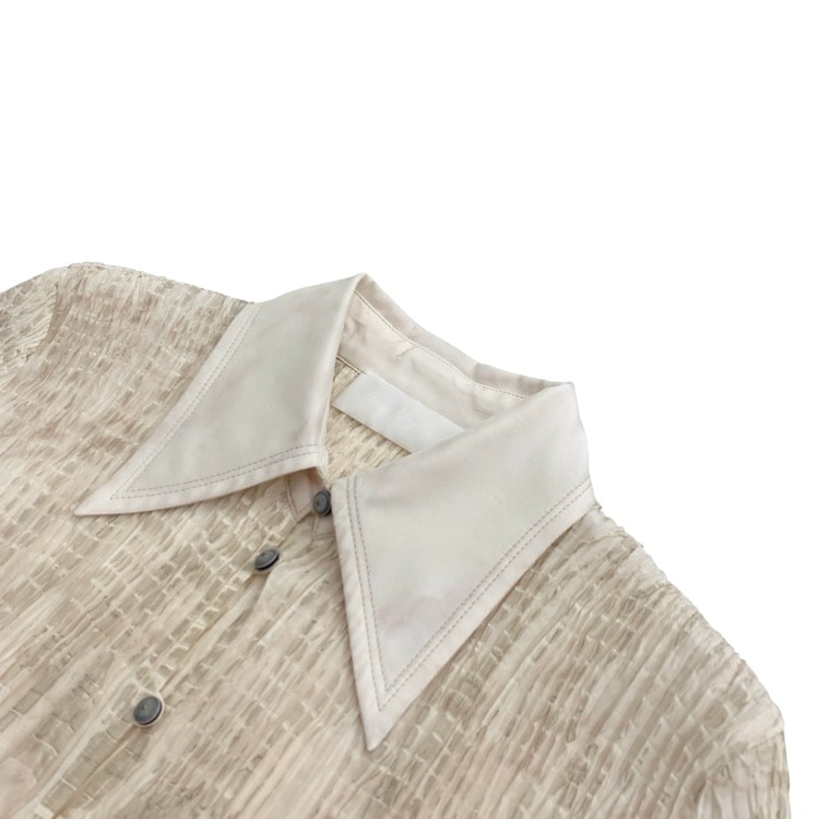 Mame Kurogouchi マメクロゴウチ "Arimatsu Shibori" Ombre Dyed Silk Shirt 有松の絞り染めシルクシャツ ホワイト 2 MM23SS-SH040