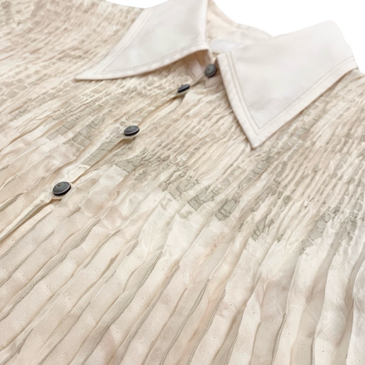 Mame Kurogouchi マメクロゴウチ "Arimatsu Shibori" Ombre Dyed Silk Shirt 有松の絞り染めシルクシャツ ホワイト 2 MM23SS-SH040