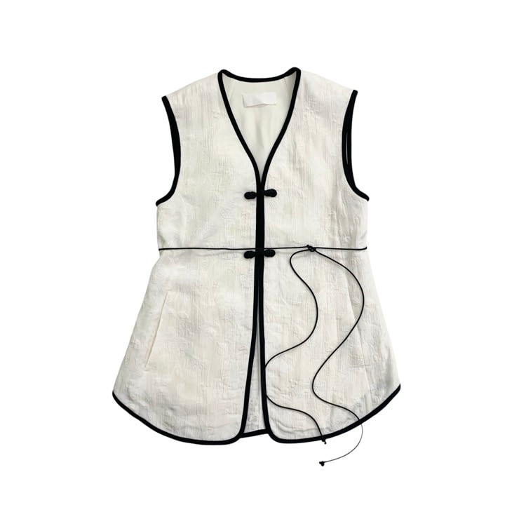 Mamekurogouchi マメクロゴウチ Raised Jacquard Frog Button Vest - ecru ベスト ジャガード織 エクリュ 1 MM26SS-SH042