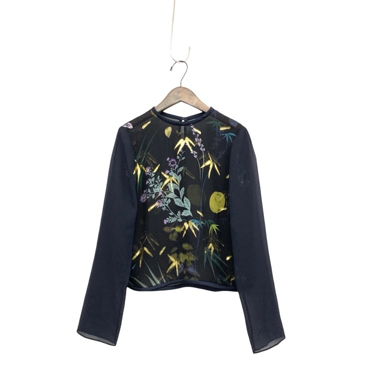 Mame Kurogouchi マメクロゴウチ Floral Lame Print Tops フローラルラメプリントブラウス ブラック×ネイビー 2 MM18AW-SH048