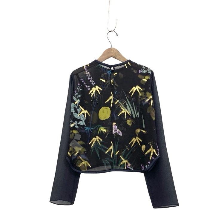 Mame Kurogouchi マメクロゴウチ Floral Lame Print Tops フローラルラメプリントブラウス ブラック×ネイビー 2 MM18AW-SH048
