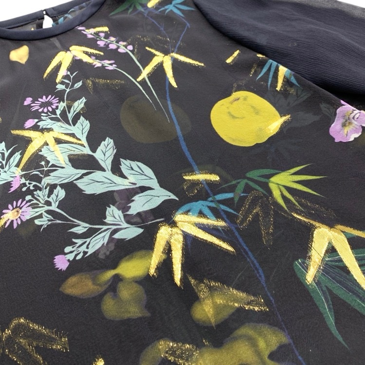 Mame Kurogouchi マメクロゴウチ Floral Lame Print Tops フローラルラメプリントブラウス ブラック×ネイビー 2 MM18AW-SH048