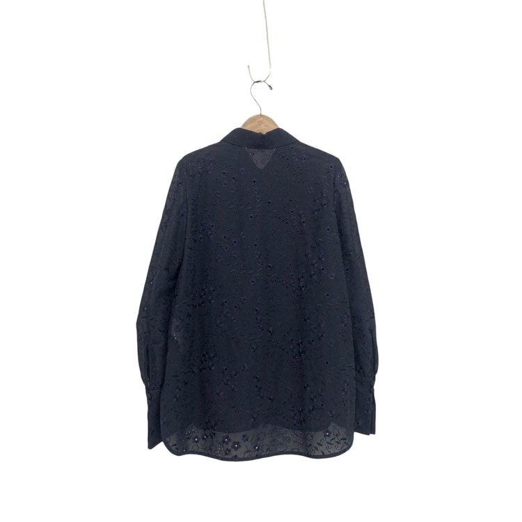 未使用品 2025AW Mame Kurogouchi マメクロゴウチ Triacetate Georgette Floral Embroidery Top 花柄刺繍シフォンブラウス ネイビー 2 MM25FW-SH106