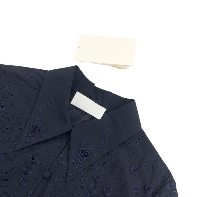 未使用品 2025AW Mame Kurogouchi マメクロゴウチ Triacetate Georgette Floral Embroidery Top 花柄刺繍シフォンブラウス ネイビー 2 MM25FW-SH106