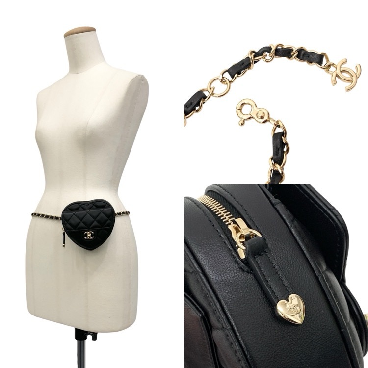 CHANEL シャネル ハートウエストバッグ キルティング ブラック ミニ AP2787