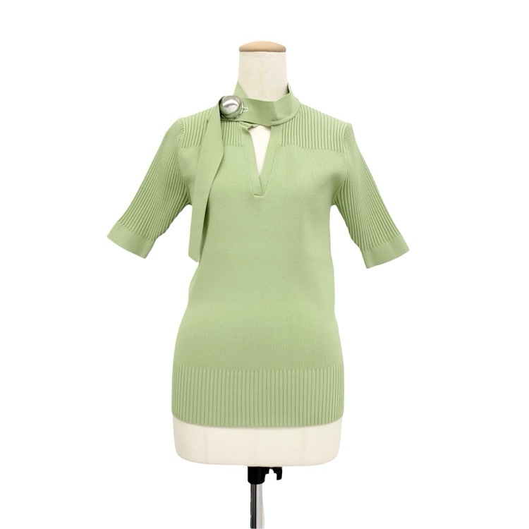 HARUNOBUMURATA ハルノブムラタ NAMIE - KNIT BUTTON TOP ニットボタントップ ミントグリーン 38 HM26S1031-AGI24