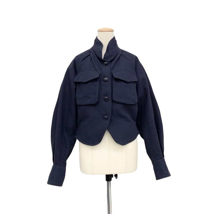 未使用品 Mame Kurogouchi マメクロゴウチ Cotton Linen Twill Short Jacket コットンリネンツイルショートジャケット ネイビー 2 MM23PS-JK711