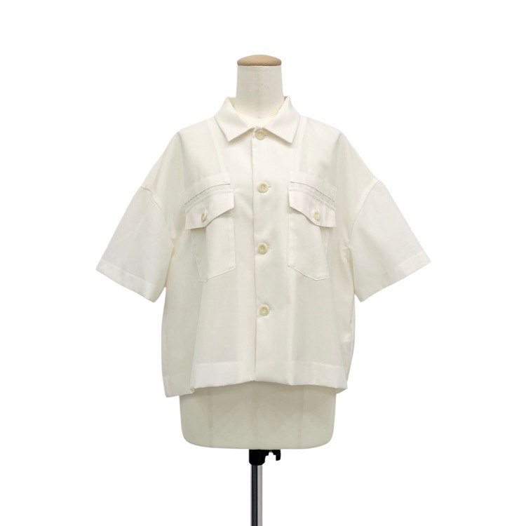sacai サカイ Short-sleeved shirt プリーツ ブラウス オフホワイト 2 25-07638