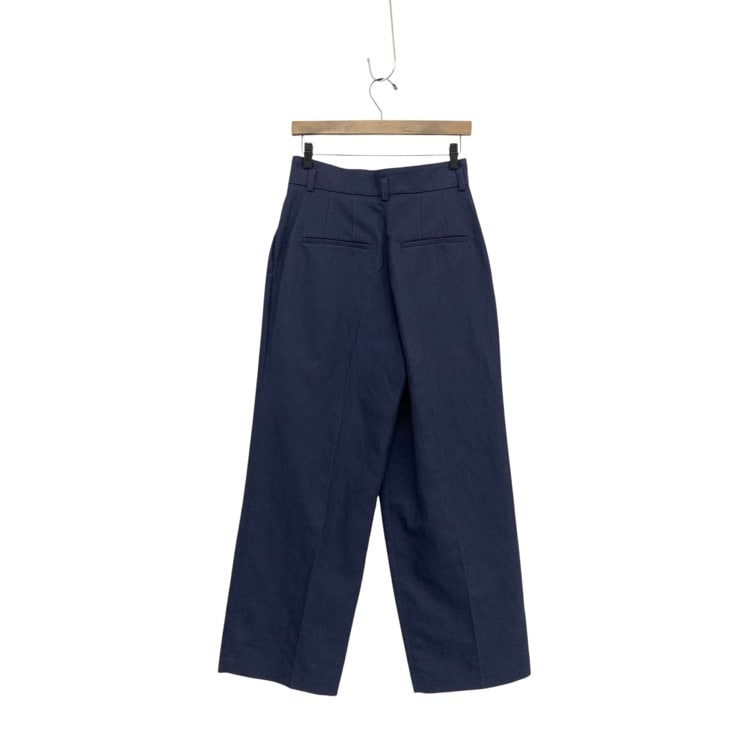 Mame Kurogouchi マメクロゴウチ Cotton Linen Twill Wide Trousers ハイウエストテーパードワイドパンツ ネイビー 2 MM23PS-PT712
