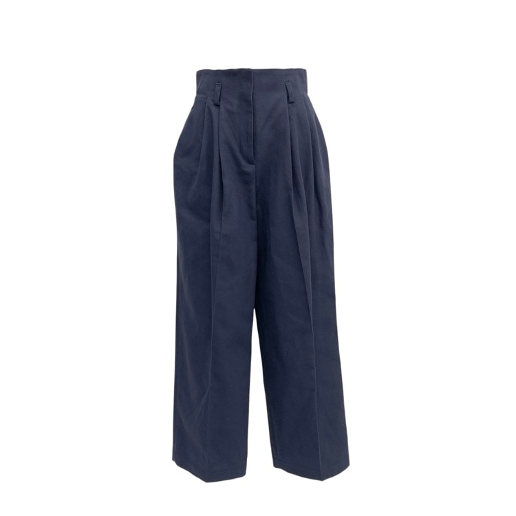 Mame Kurogouchi マメクロゴウチ Cotton Linen Twill Wide Trousers ハイウエストテーパードワイドパンツ ネイビー 2 MM23PS-PT712