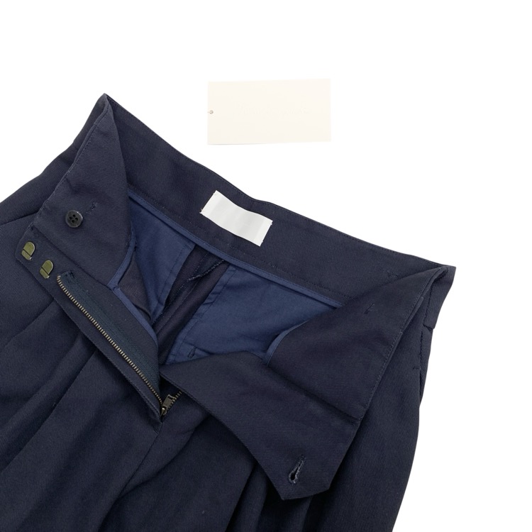 Mame Kurogouchi マメクロゴウチ Cotton Linen Twill Wide Trousers ハイウエストテーパードワイドパンツ ネイビー 2 MM23PS-PT712