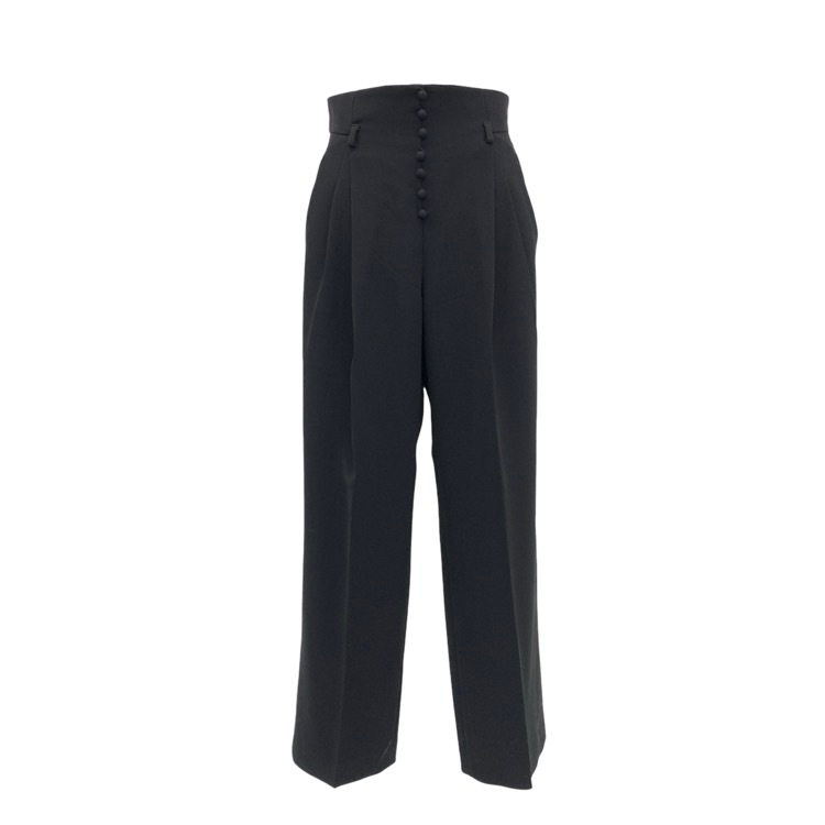 Mame Kurogouchi マメクロゴウチ Acetate Polyester High Waisted Trousers センタープレス パンツ ブラック 3 MM25FW-PT117