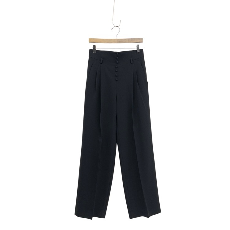 Mame Kurogouchi マメクロゴウチ Acetate Polyester High Waisted Trousers センタープレス パンツ ブラック 3 MM25FW-PT117