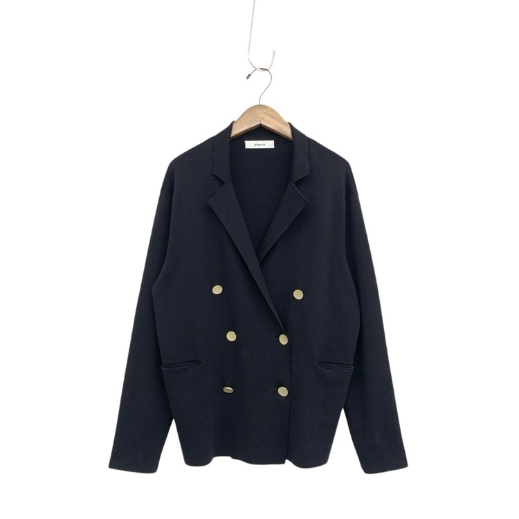 ebure エブール Cotton Silk knit Jacket シルクニットジャケット ネイビー 3710800283