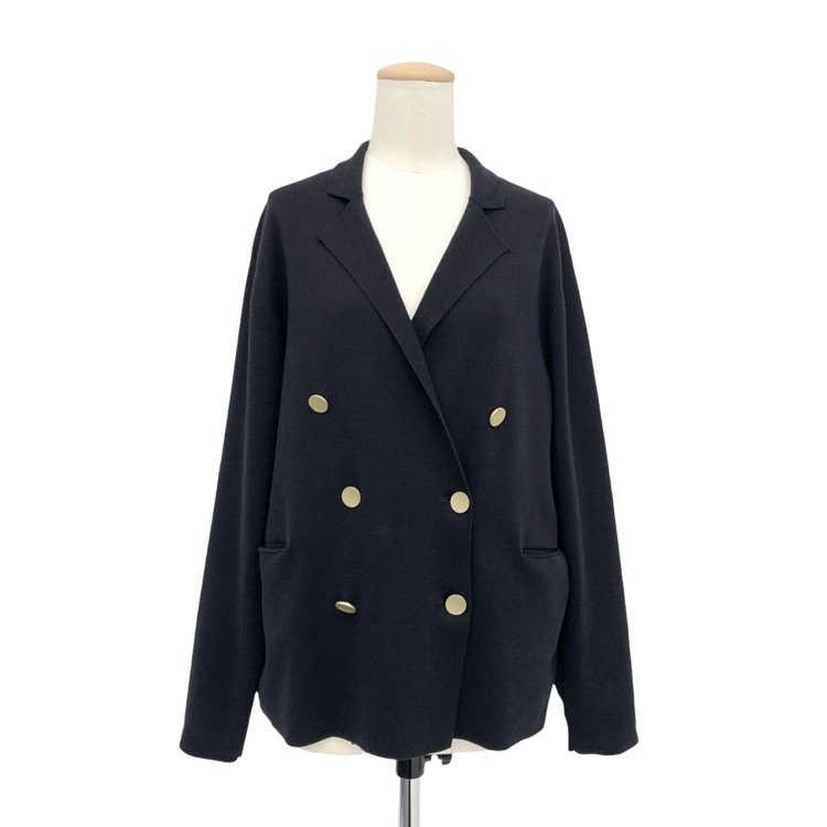 ebure エブール Cotton Silk knit Jacket シルクニットジャケット ネイビー 3710800283