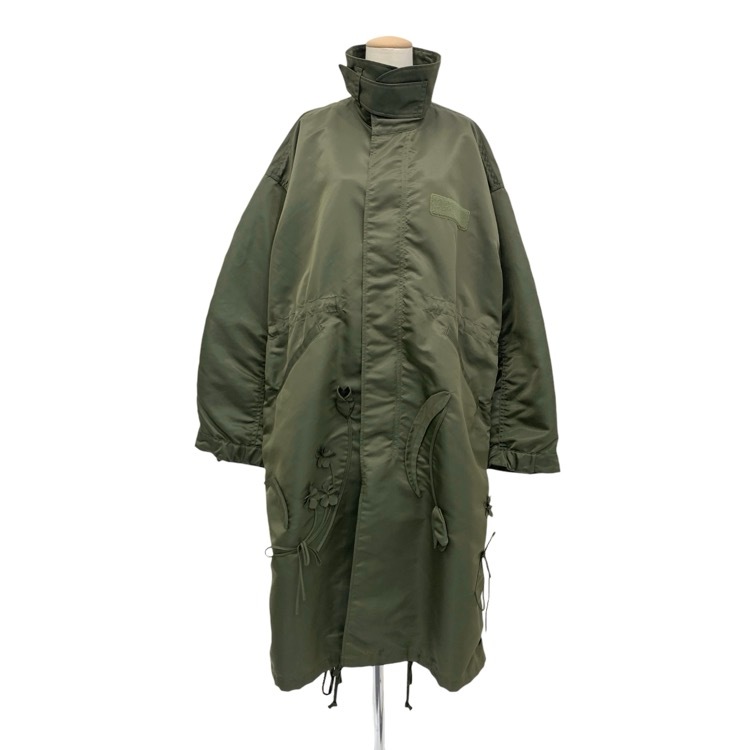 2026SS Mame Kurogouchi マメクロゴウチ Nylon Twill 3D Embroidery Mods Coat チューリップ刺繍ナイロンモッズコート カーキ 2 MM26SS-CO053