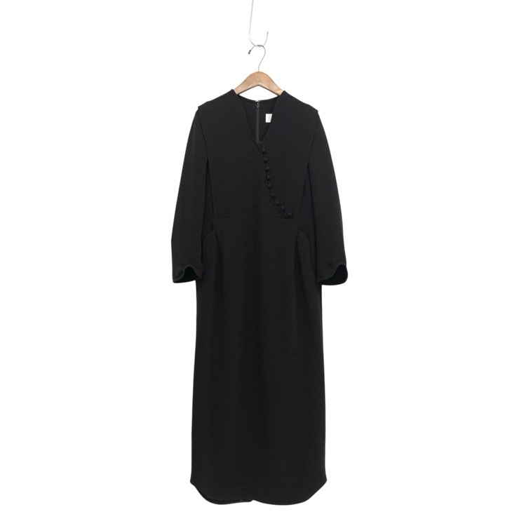 Mame Kurogouchi マメクロゴウチ Triacetate Georgette V-Neck Dress ワンピース ブラック 3 MM25FW-DR108