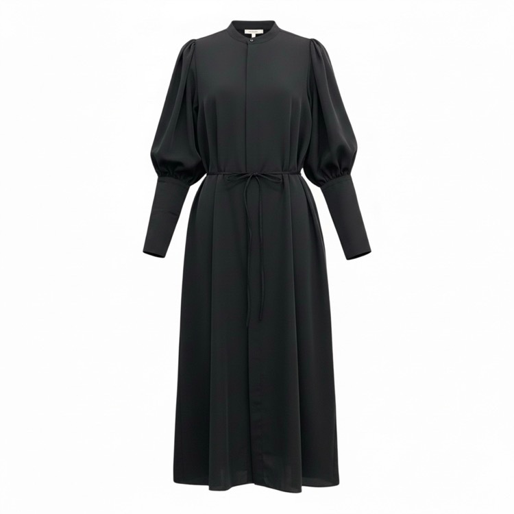 HYKE ハイク TWIST SATIN BALLOON SLEEVE DRESS バルーンスリーブドレス ワンピース ブラック 1 222-16139