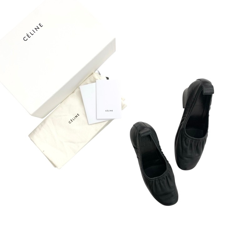 CELINE セリーヌ ソフトバレリーナ ナッパ ルクス フィービー期チャンキーヒールパンプス ブラック 37.5 319013ABSC.38NO.37.5