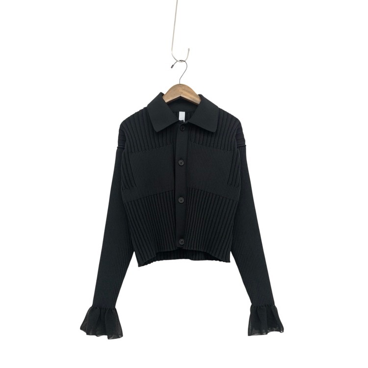 2026SS CFCL シーエフシーエル FLUTED LUCENT CROPPED SHIRT CARDIGAN 袖口フレアフルーテッドクロップドカーディガン ブラック 3 CF011KE098JP00