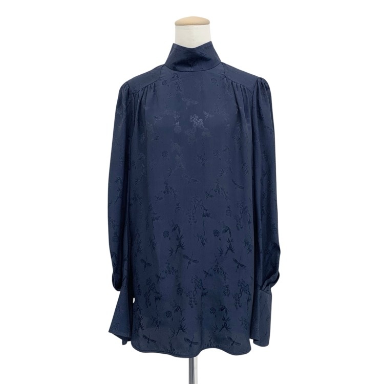 Mame Kurogouchi マメクロゴウチ Crane Pattern Jacquard Shirt 鶴柄 ジャカード シャツ ネイビー 2 MM23PS-SH710