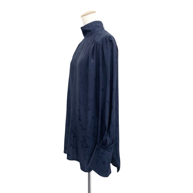 Mame Kurogouchi マメクロゴウチ Crane Pattern Jacquard Shirt 鶴柄 ジャカード シャツ ネイビー 2 MM23PS-SH710