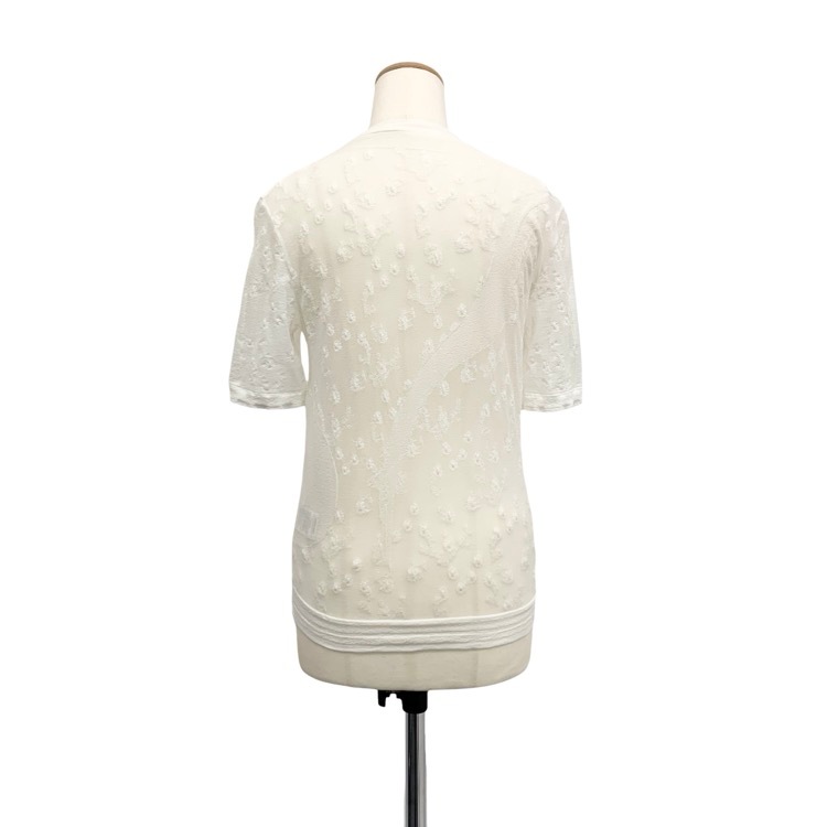 2025AW Mame Kurogouchi Knitted Crew Neck Top ラメ糸小花柄シアーニットトップ カットソー ホワイト 1 MM25FW-KN033