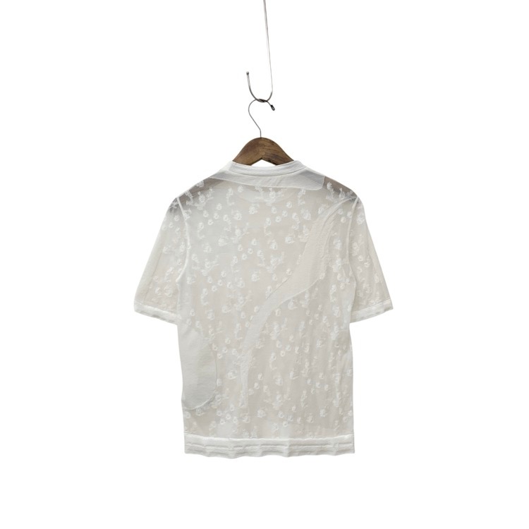 2025AW Mame Kurogouchi Knitted Crew Neck Top ラメ糸小花柄シアーニットトップ カットソー ホワイト 1 MM25FW-KN033
